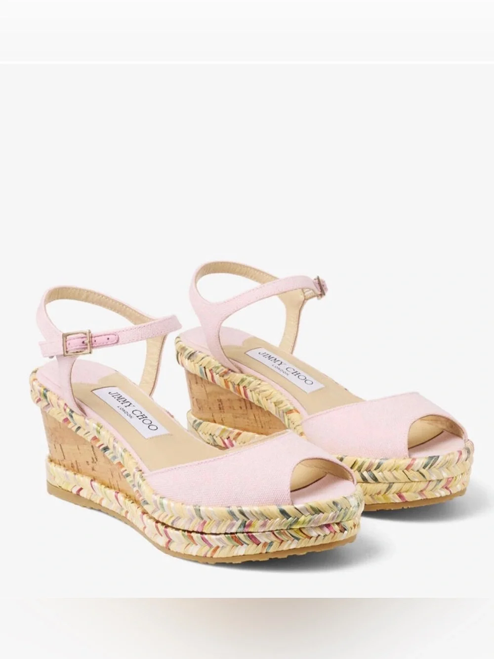 Jimmy Choo Perla 70 Pale Pink Espadrille Wedge Sandals